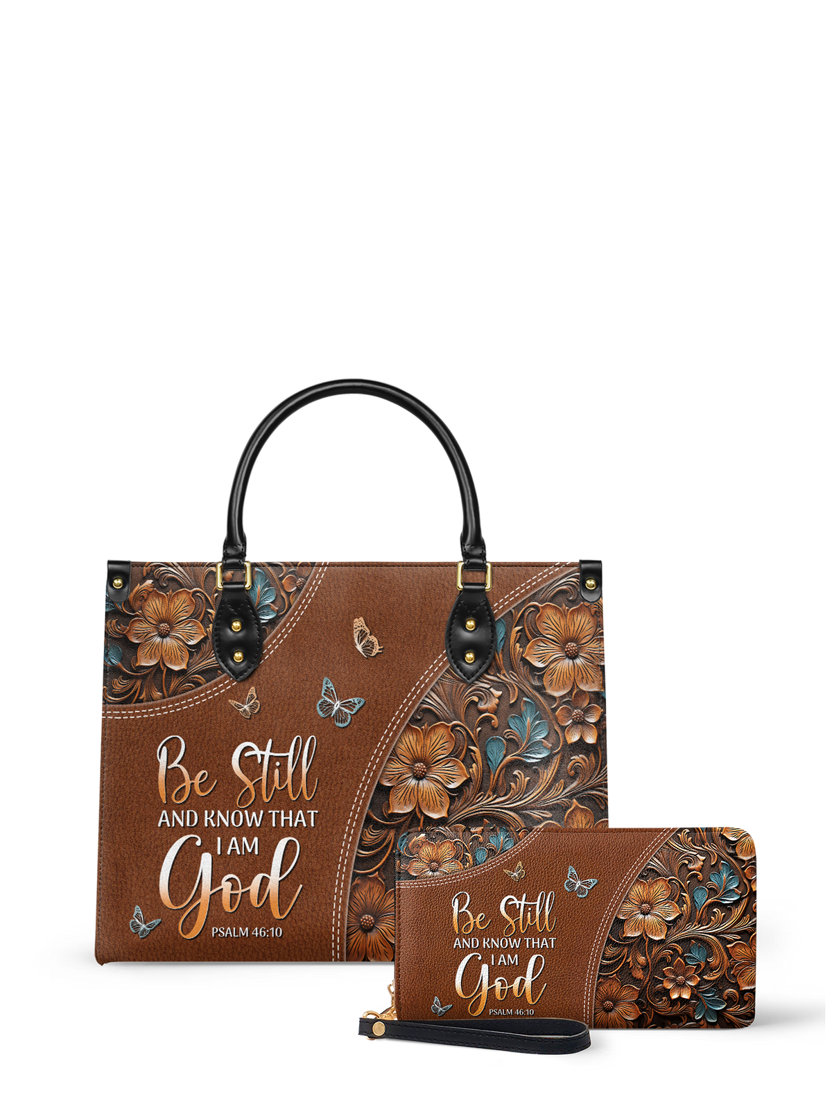 Stillness Psalm 46:10 Leather Handbag