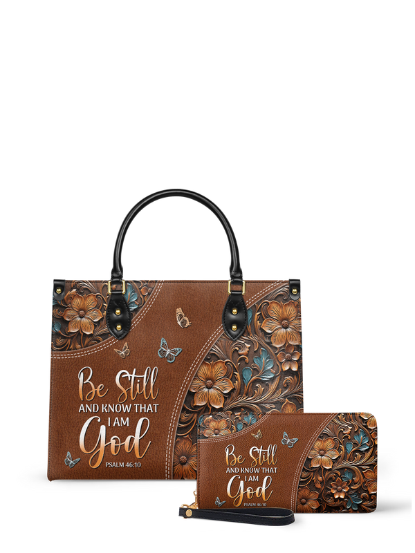 Stillness Psalm 46:10 Leather Handbag