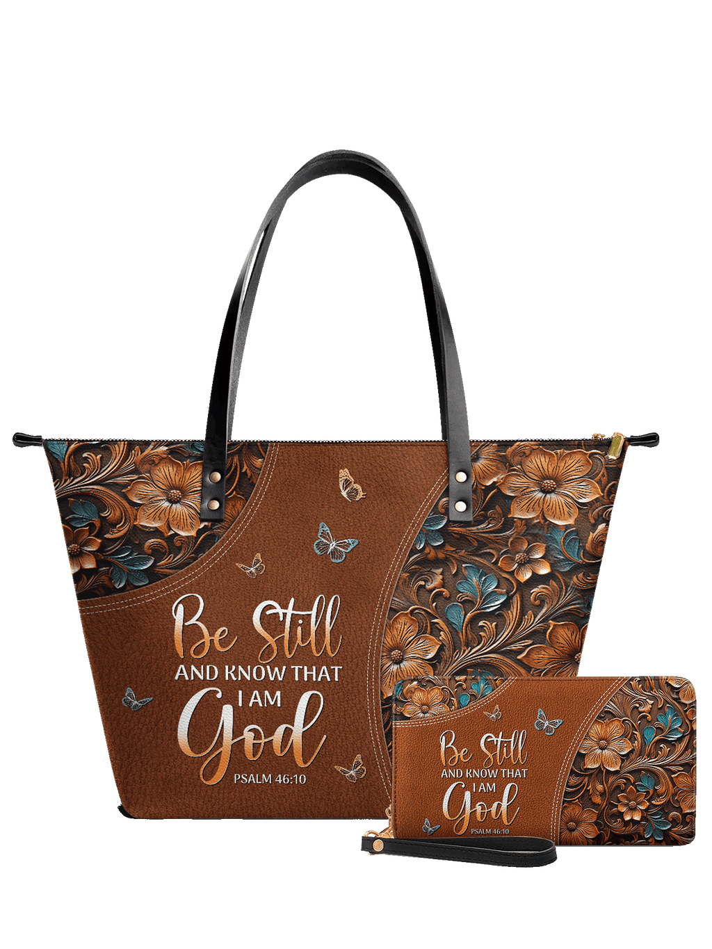 Stillness Psalm 46:10 Leather Tote Bag