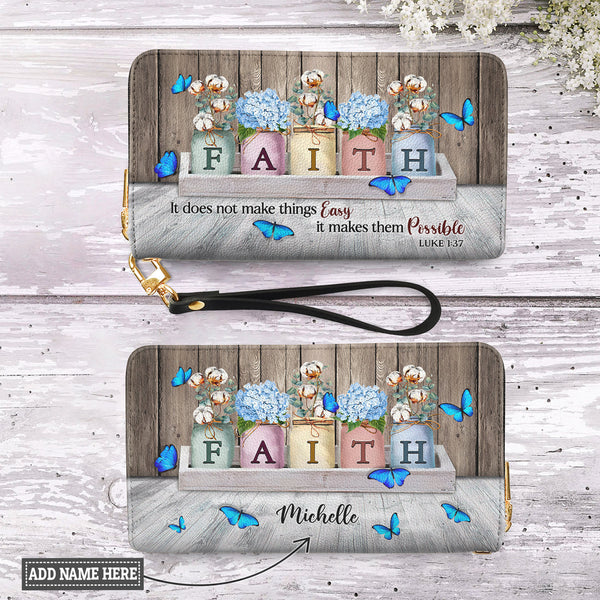 Faith Luke 1:37 Butterfly Zip Around Leather Wallet