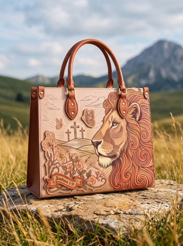 Lion of Judah Joshua 1:9 Leather Handbag