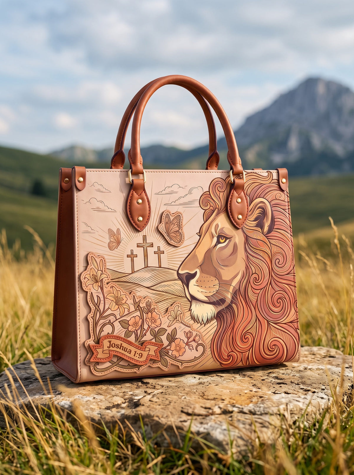 Lion of Judah Joshua 1:9 Leather Handbag