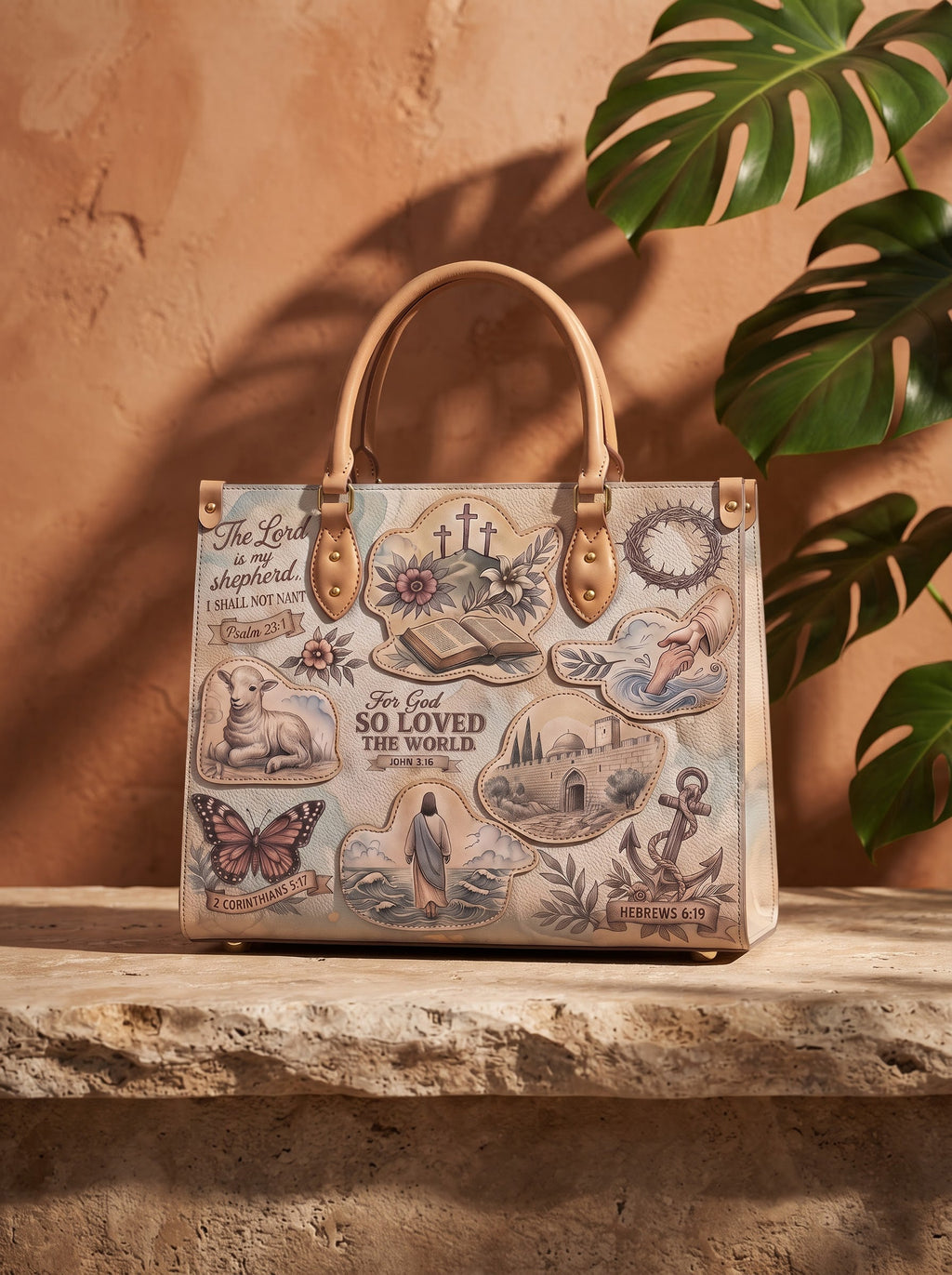 John 3:16 Applique Leather Handbag