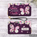 Ephesians 2:8 Floral Butterfly Leather Zip Wallet