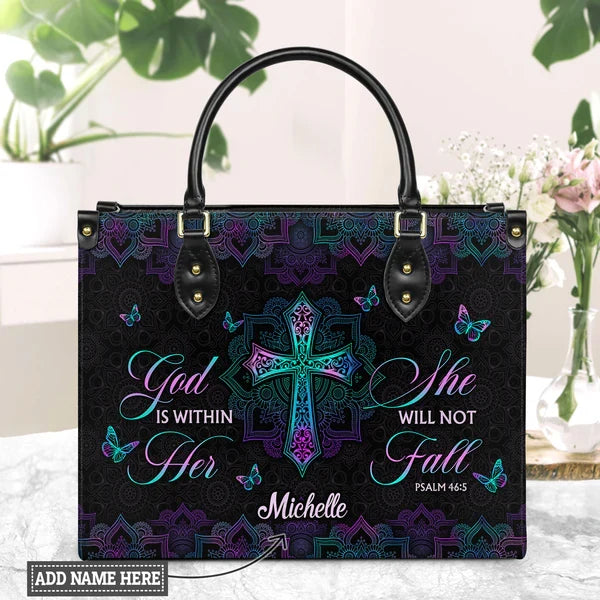Psalm 46:5 God Is Within Her Leather Handbag