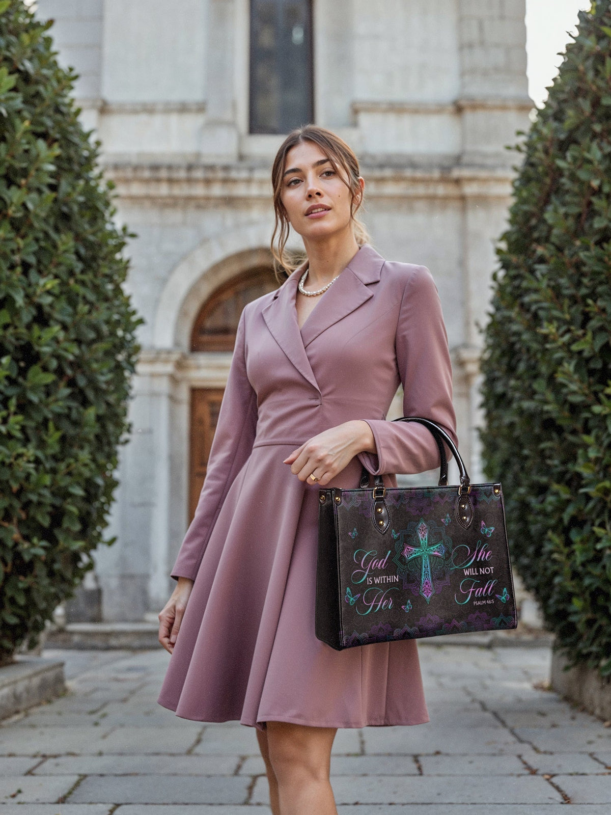Unshaken Psalm 46:5 Leather Handbag