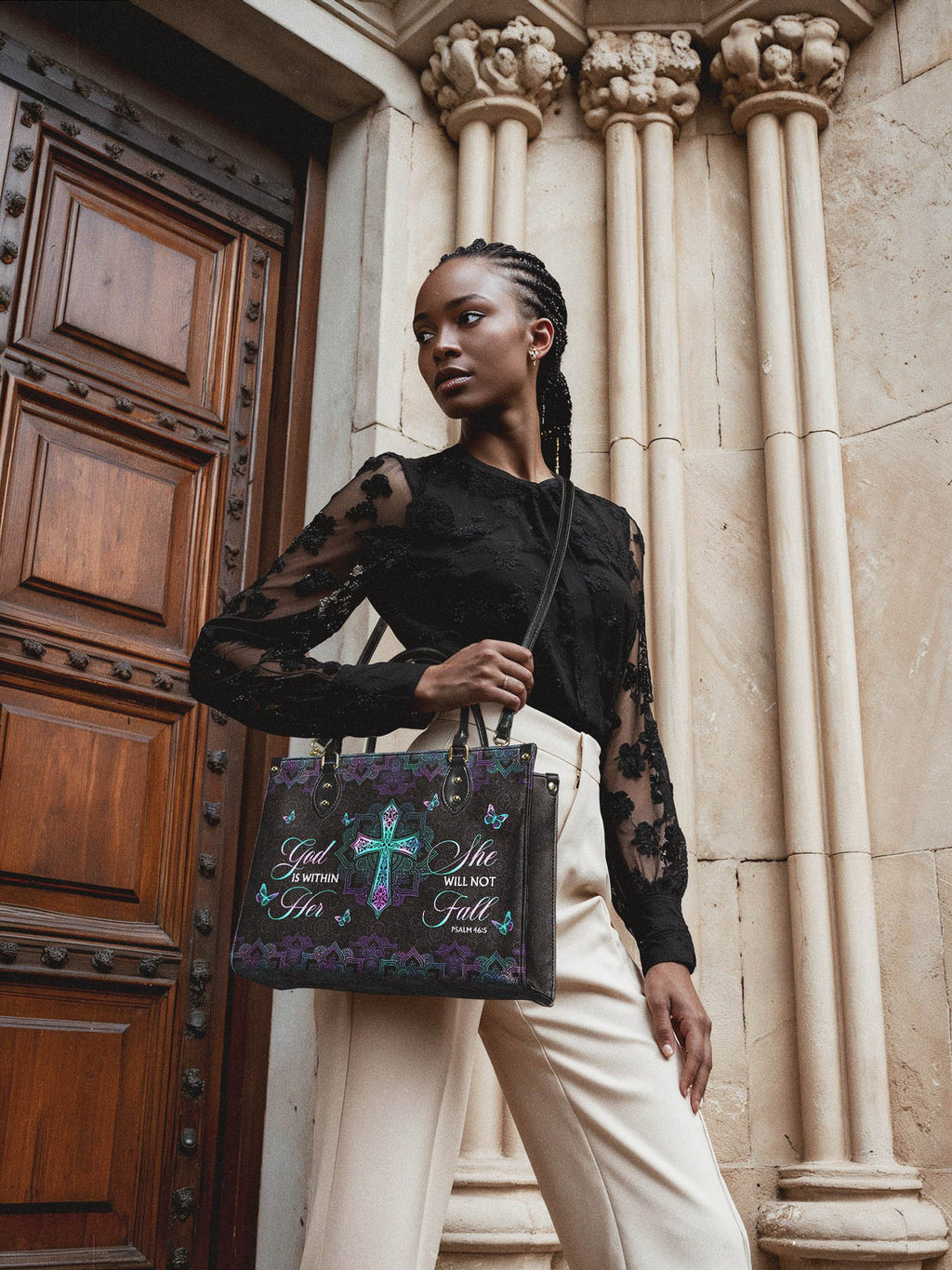 Unshaken Psalm 46:5 Leather Handbag