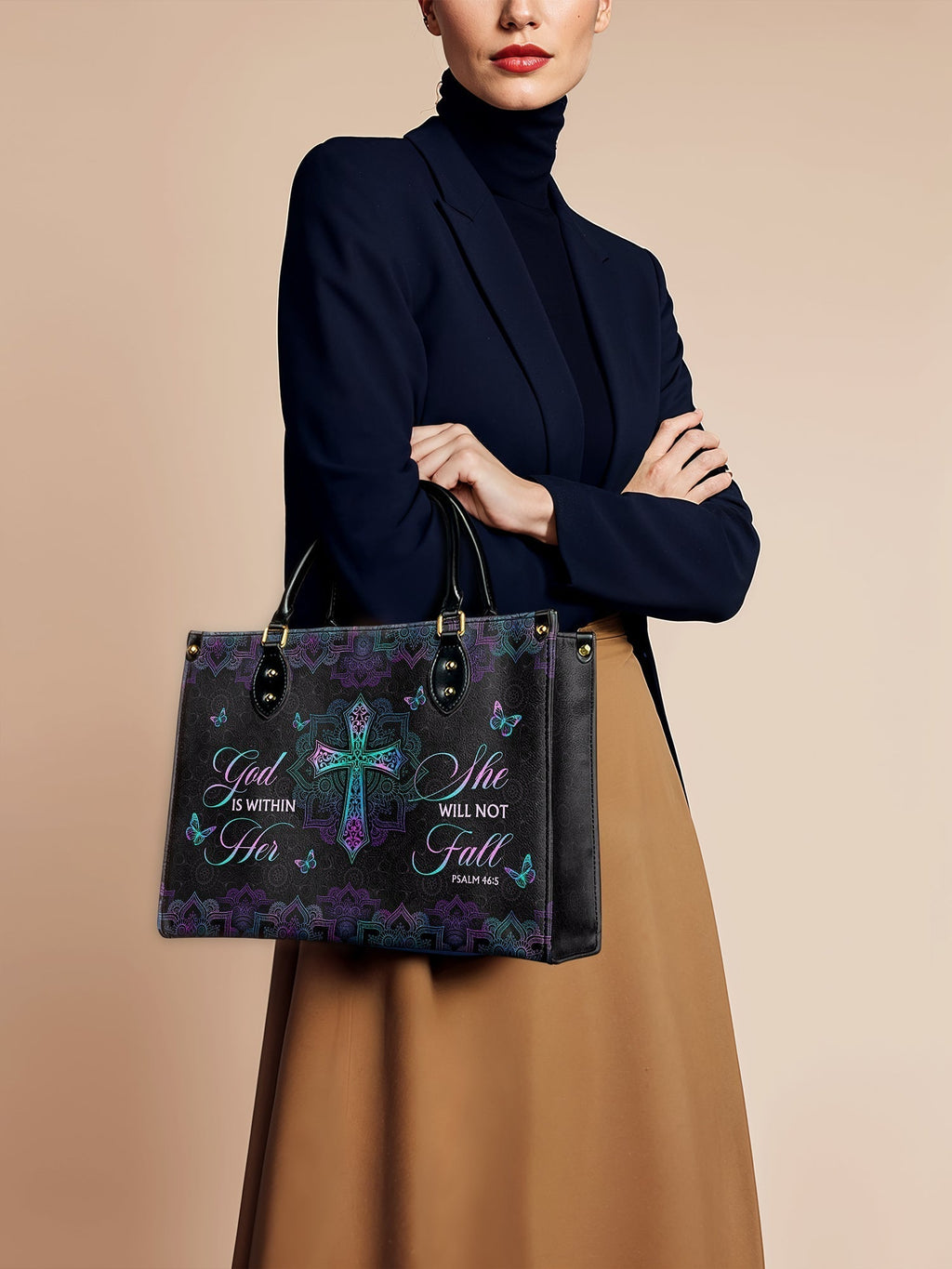 Unshaken Psalm 46:5 Leather Handbag