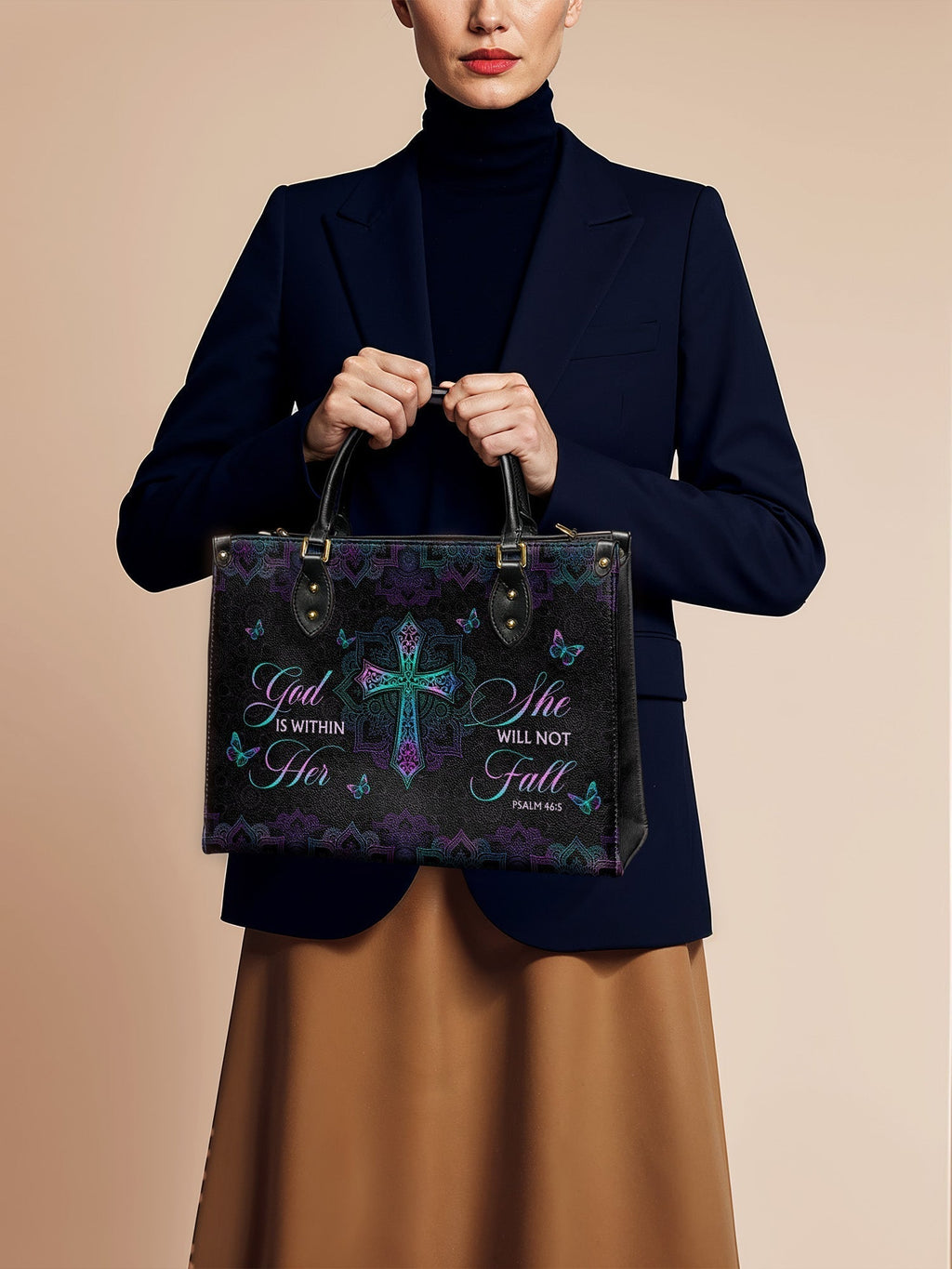 Unshaken Psalm 46:5 Leather Handbag