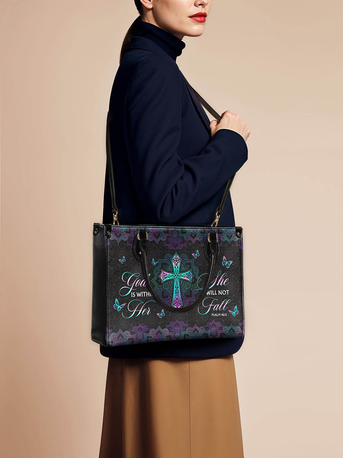 Unshaken Psalm 46:5 Leather Handbag