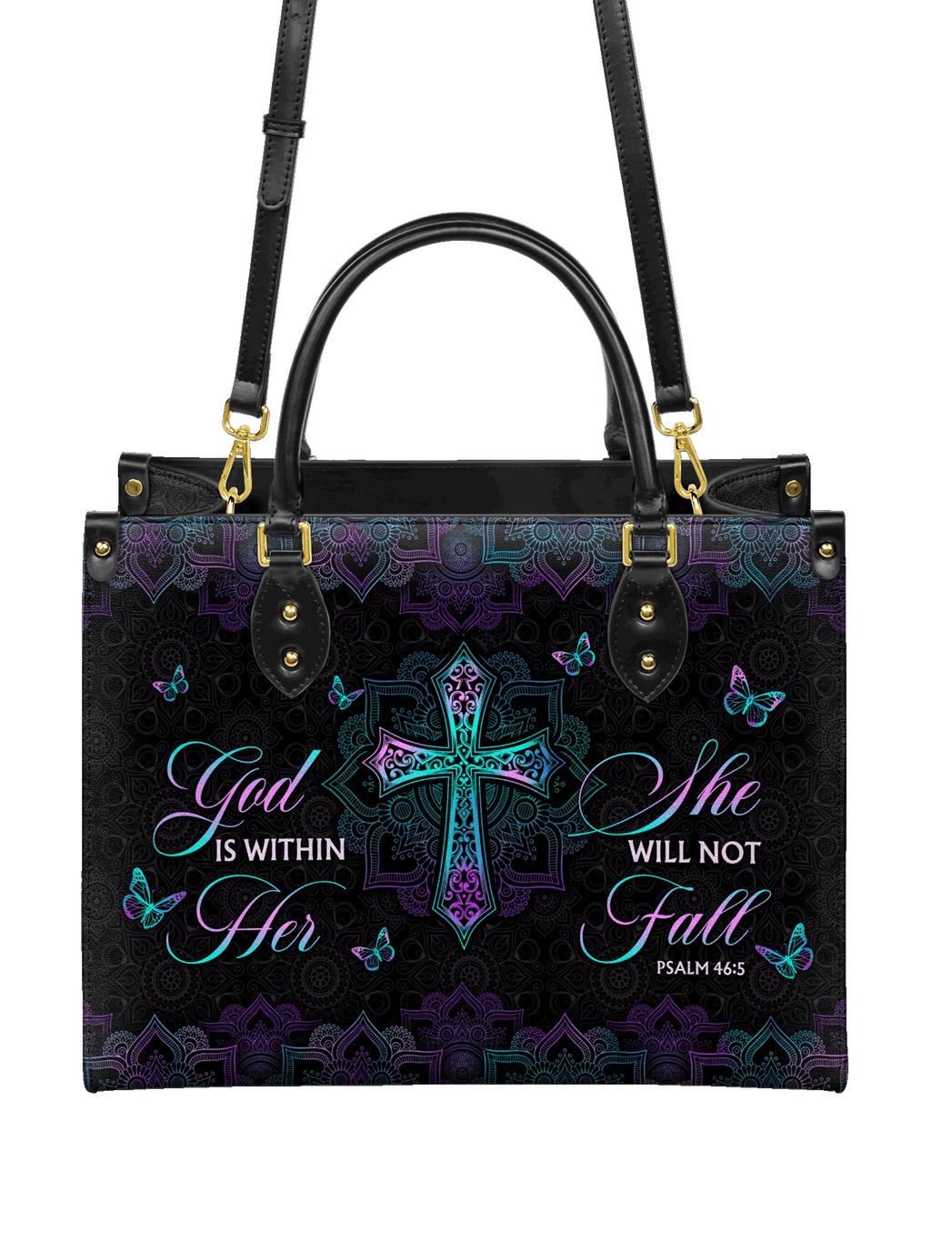 Unshaken Psalm 46:5 Leather Handbag