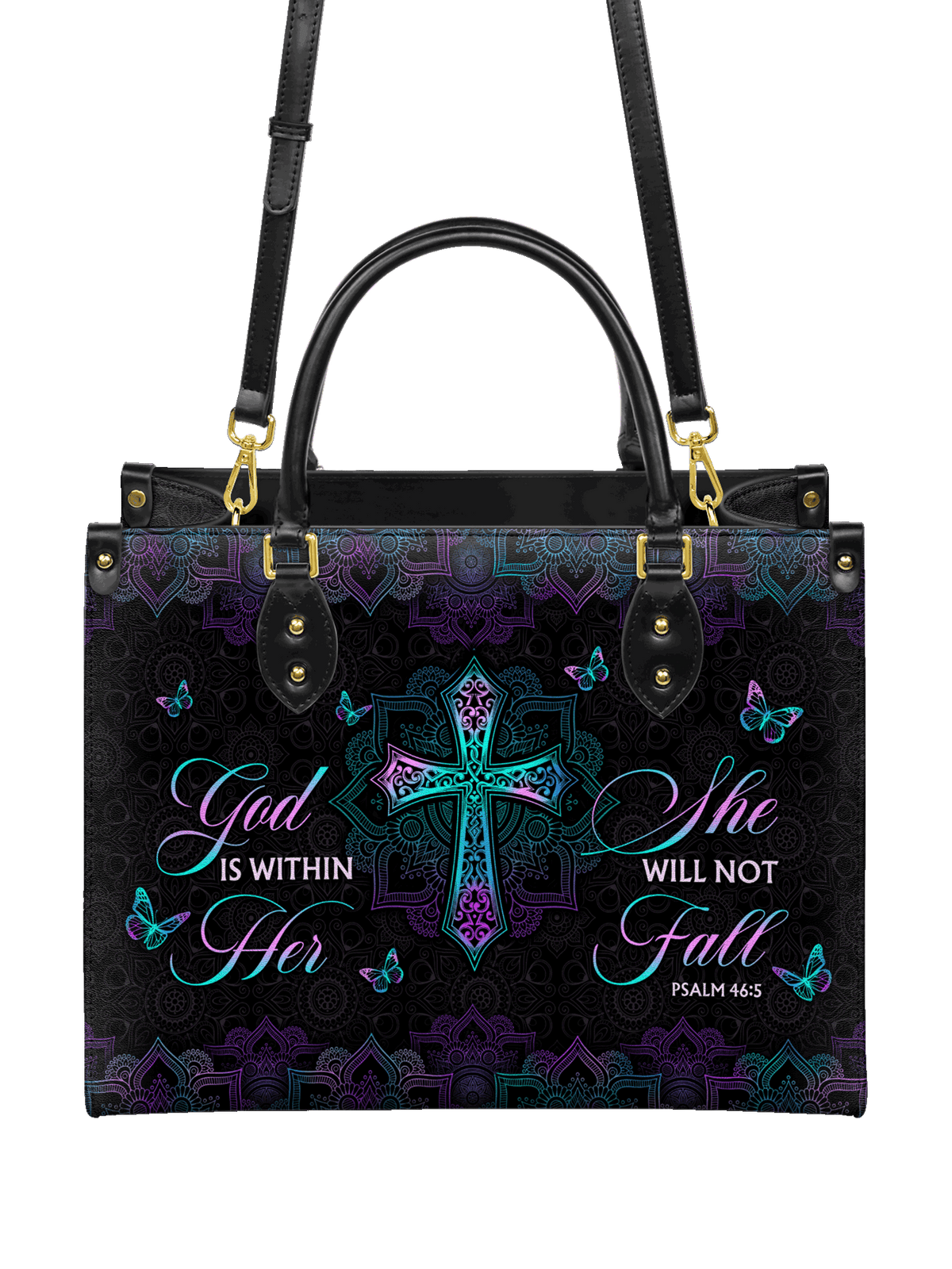 Unshaken Psalm 46:5 Leather Handbag