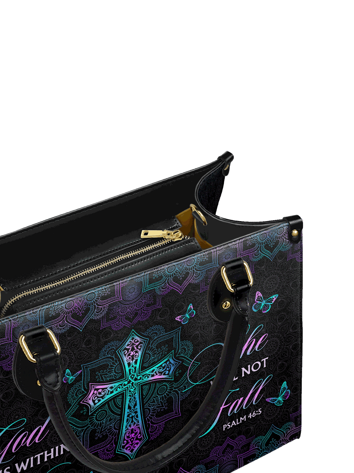 Unshaken Psalm 46:5 Leather Handbag
