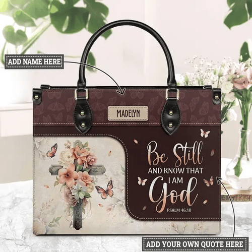 Custom Faith Cross Butterfly Leather Handbag