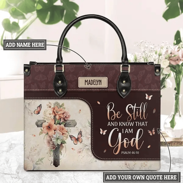 Custom Faith Cross Butterfly Leather Handbag