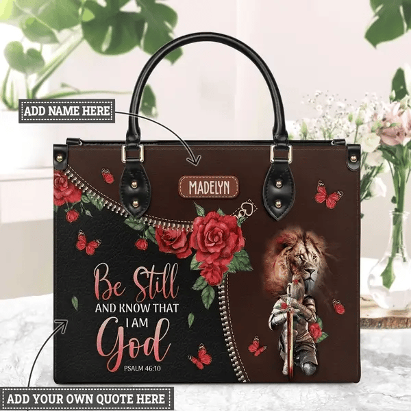 Faith Warrior Butterfly Rose Leather Handbag