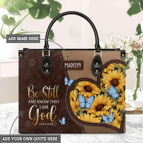 Custom Faith Sunflower Butterfly Leather Bag