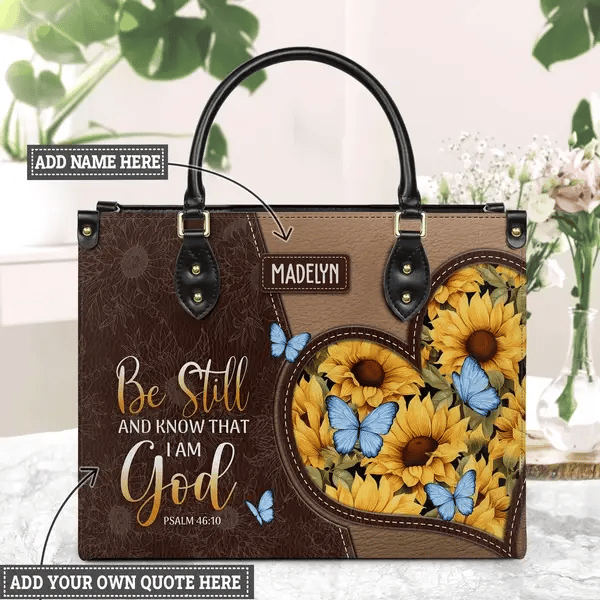 Custom Faith Sunflower Butterfly Leather Bag