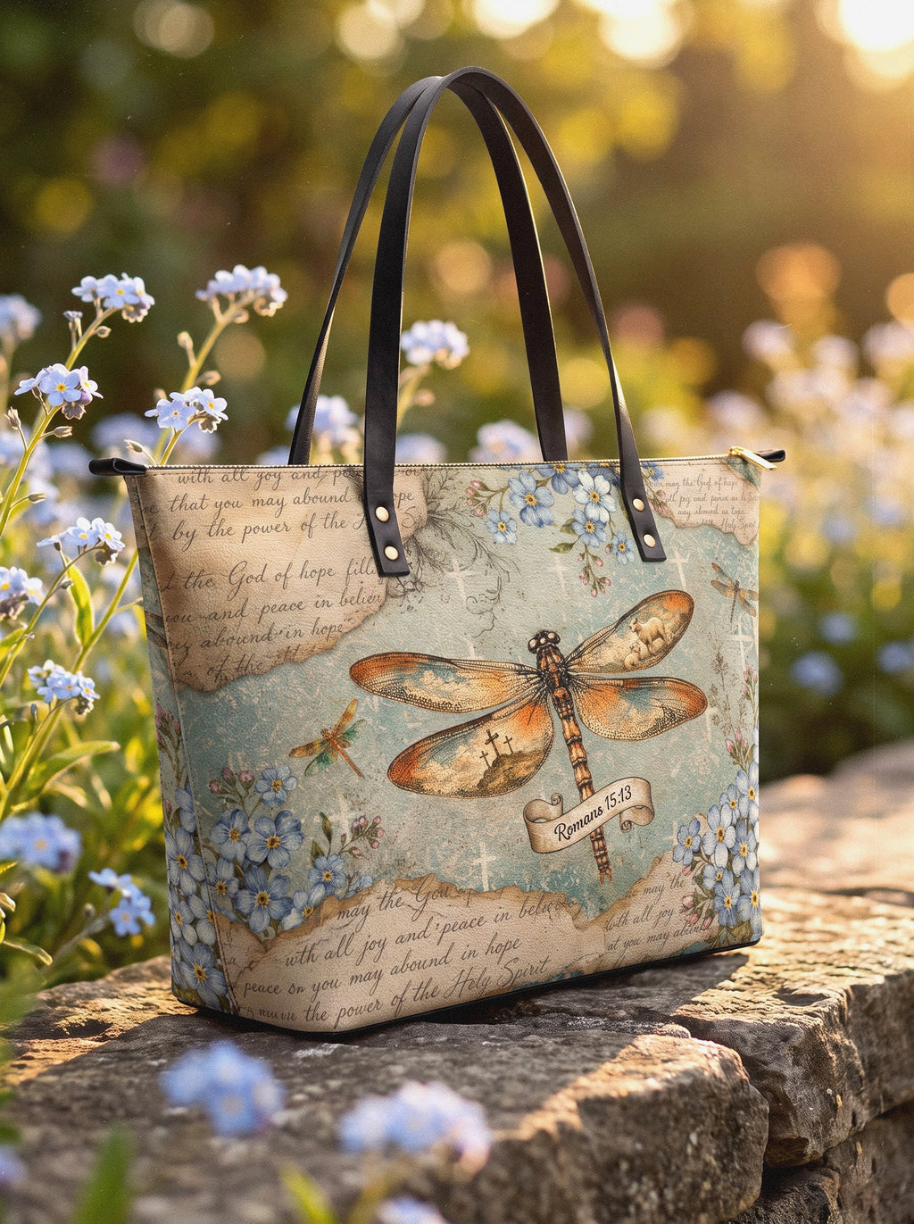 Hope Rising Romans 15:13 Leather Tote Bag