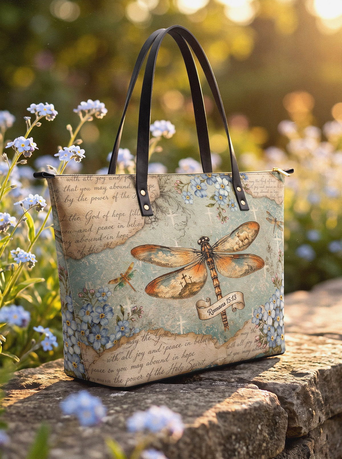 Hope Rising Romans 15:13 Leather Tote Bag