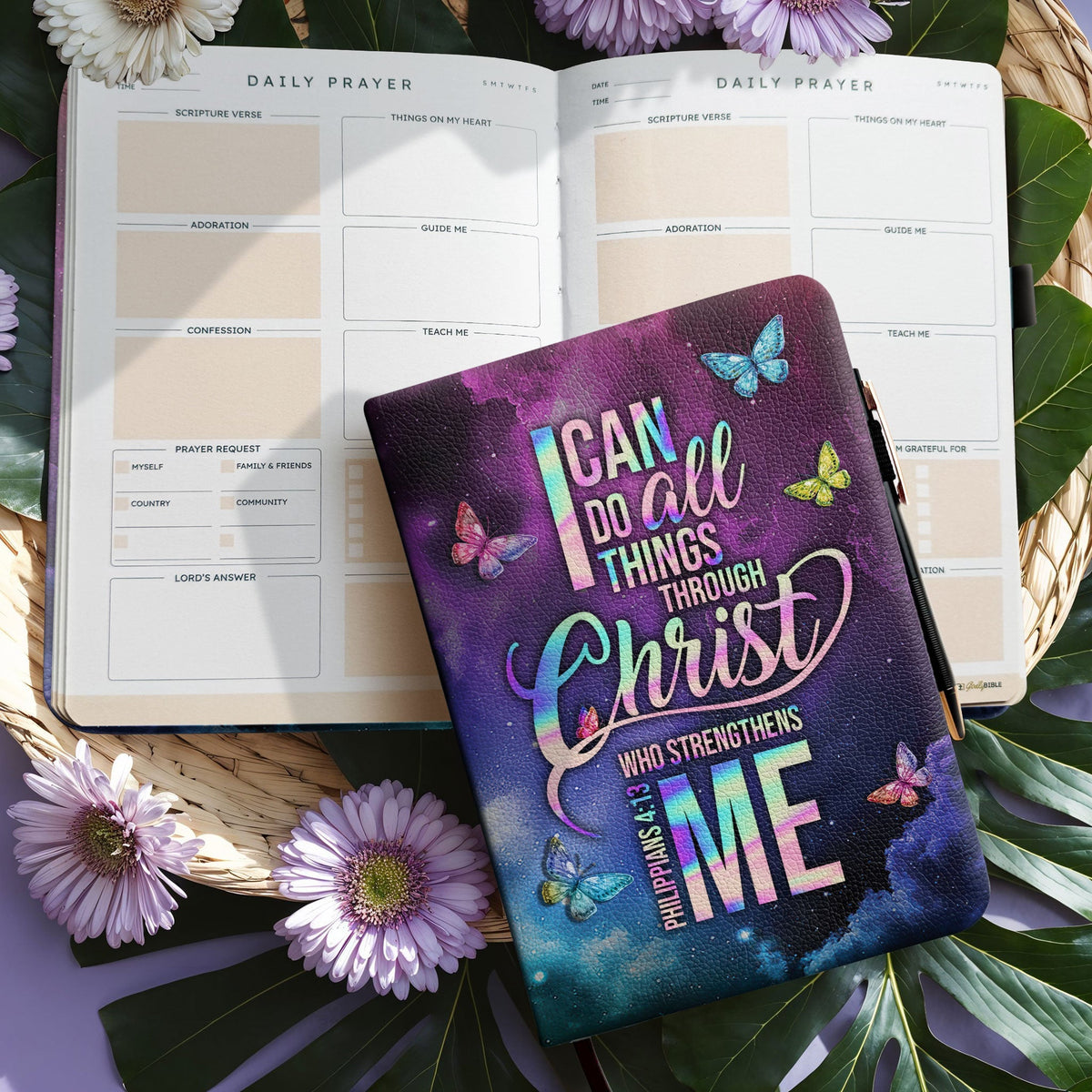 Philippians 4:13 Strength Leather Prayer Journal