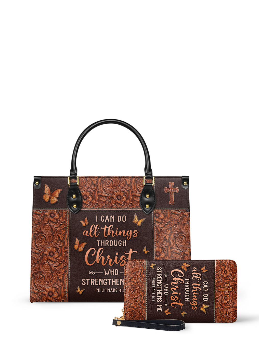 Believe Philippians 4:13 Leather Handbag