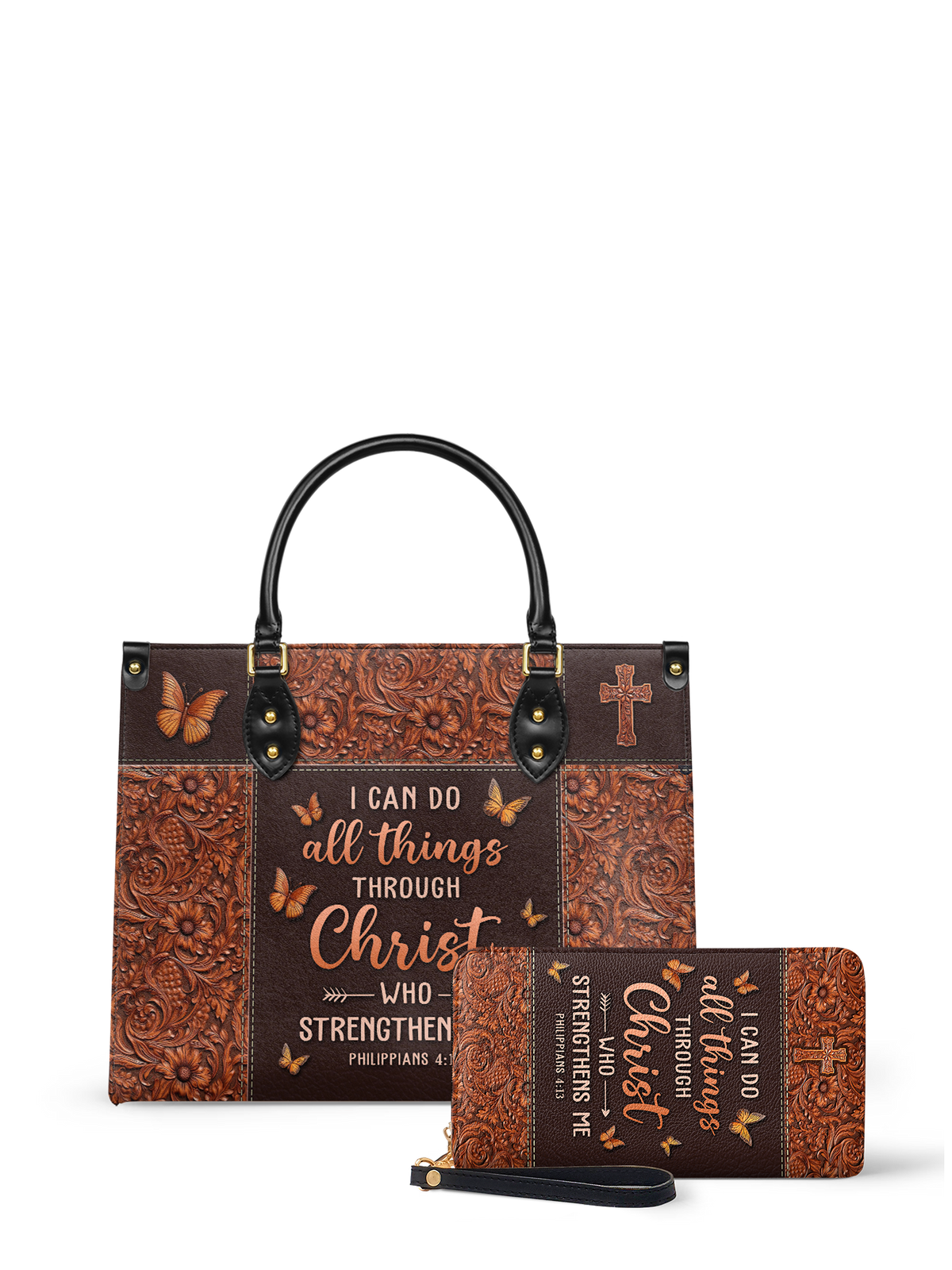 Believe Philippians 4:13 Leather Handbag