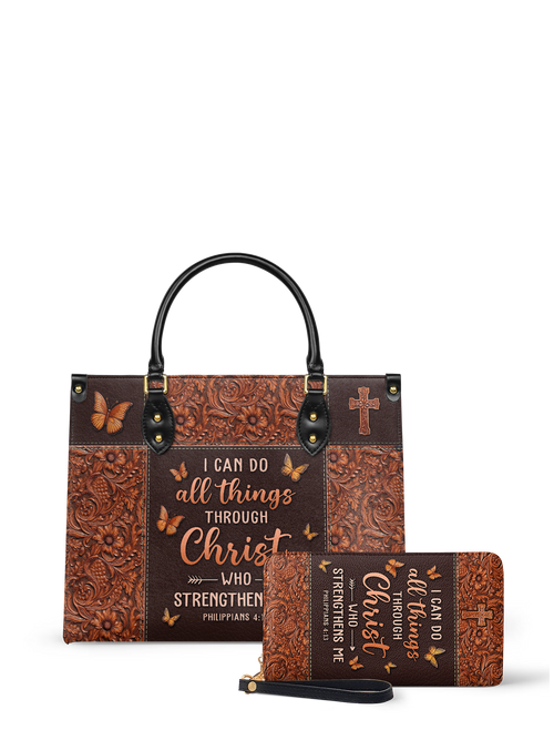 Believe Philippians 4:13 Leather Handbag