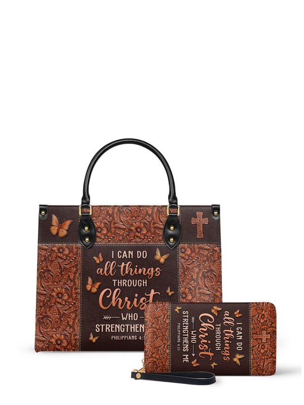 Believe Philippians 4:13 Leather Handbag