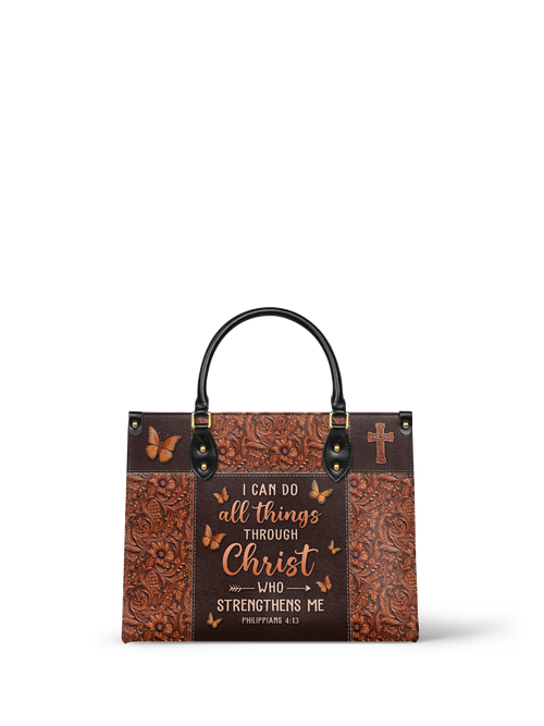 Believe Philippians 4:13 Leather Handbag
