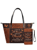 Believe Philippians 4:13 Leather Tote Bag