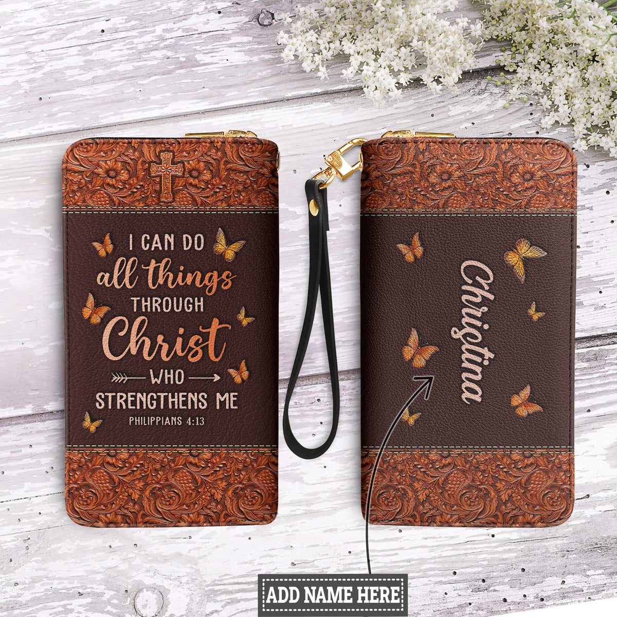 Philippians 4:13 Zip-Around Leather Wallet