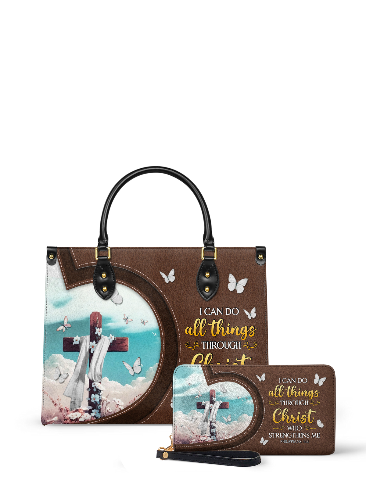 Rise Philippians 4:13 Leather Handbag