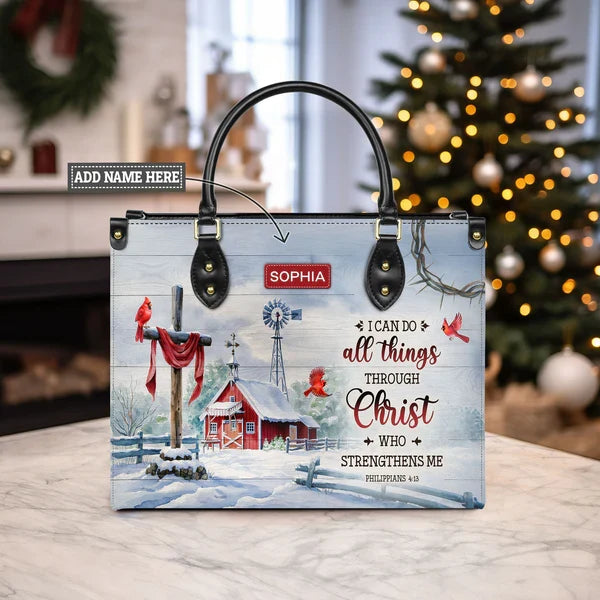 Philippians 4:13 Cardinal Leather Handbag
