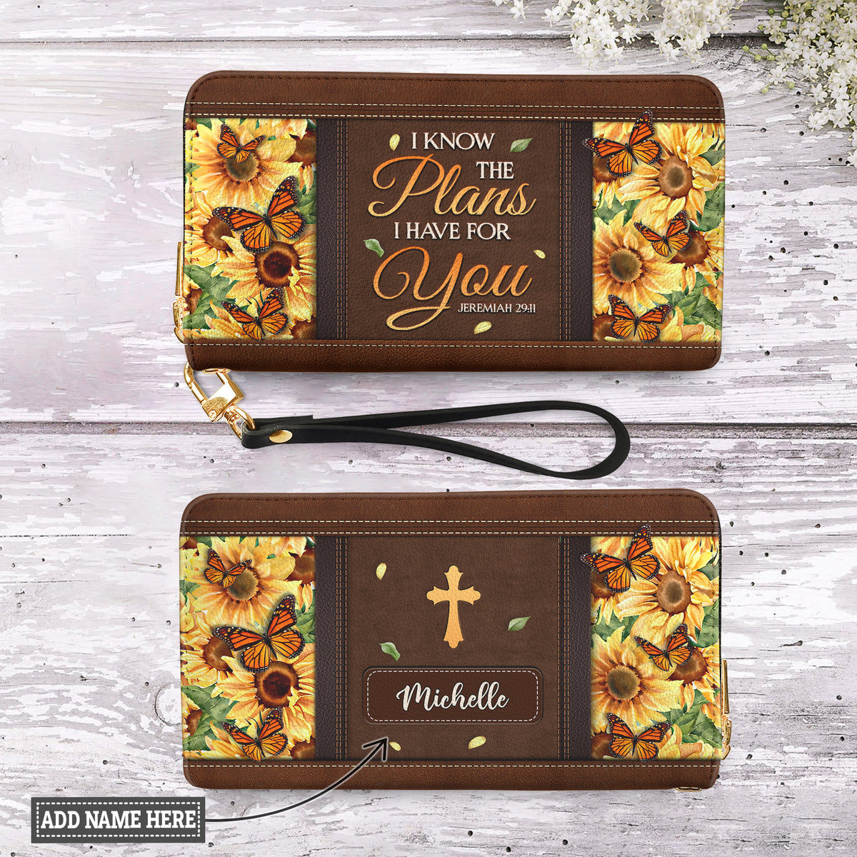 Jeremiah 29:11 Sunflower Butterfly Leather Wallet