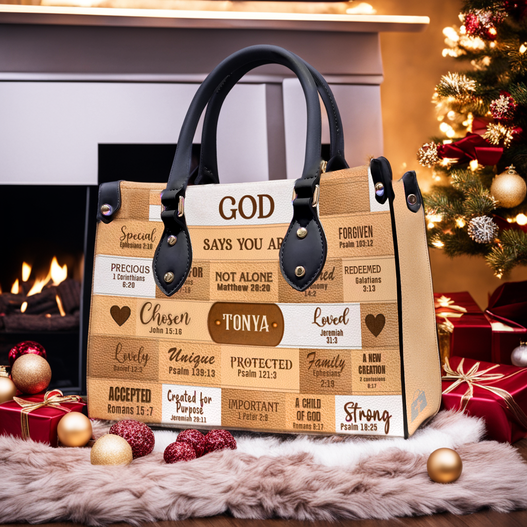 God Says I Am Personalized Leather Handbag