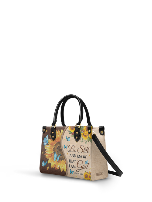 "Presence" Psalm 46:10 Small Leather Handbag