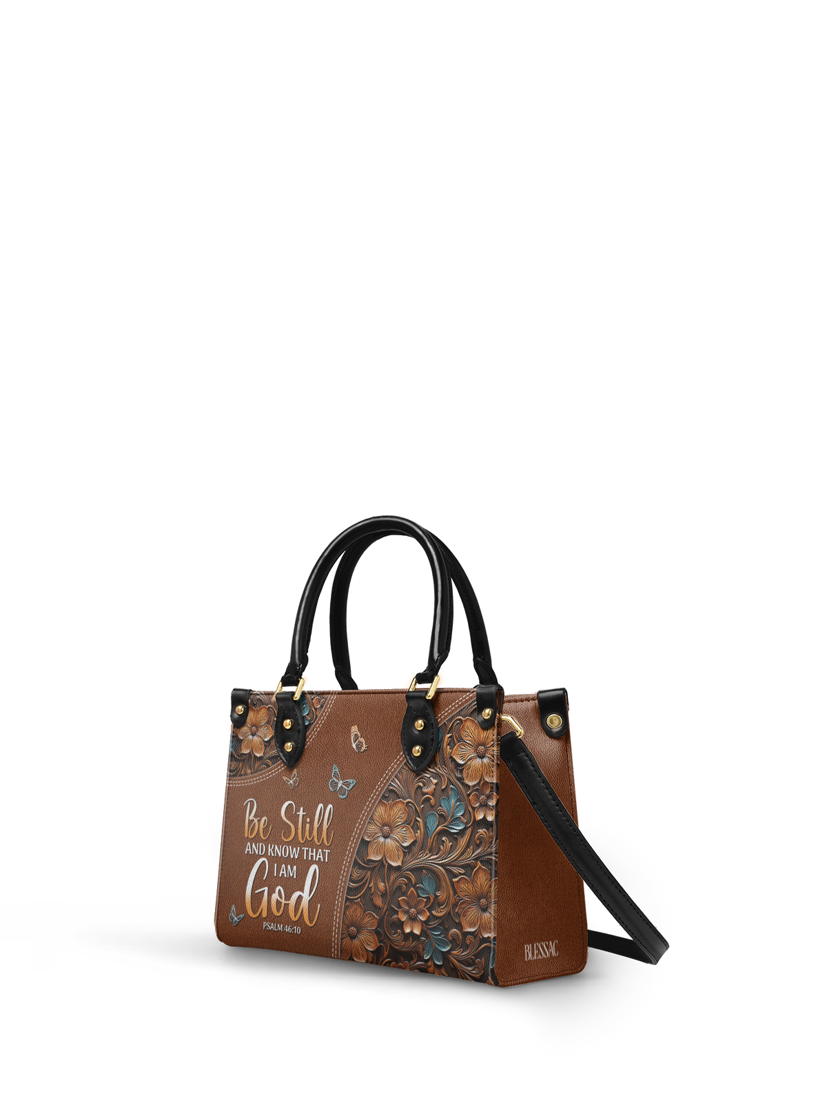 Stillness Psalm 46:10 Small Leather Handbag