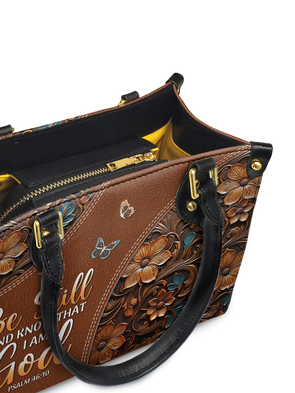 Stillness Psalm 46:10 Small Leather Handbag
