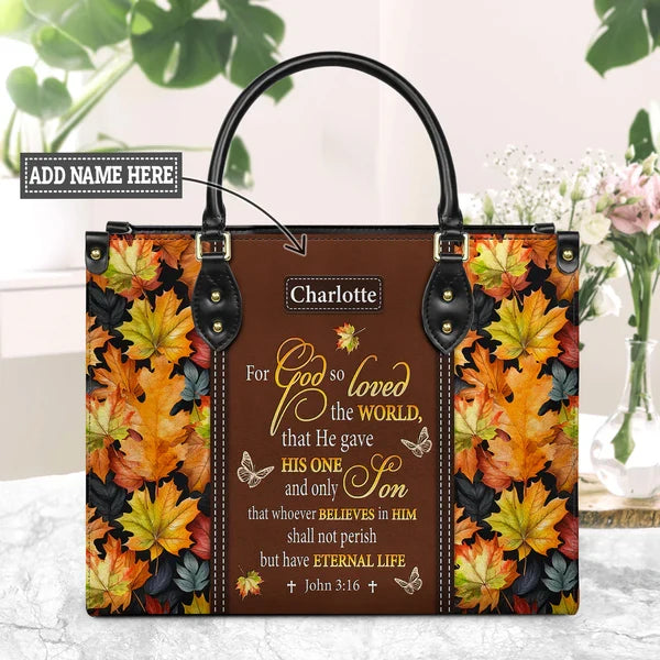 Personalized John 3:16 Leather Handbag