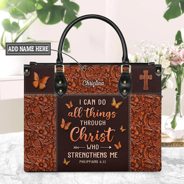 Philippians 4:13 Butterfly Leather Handbag