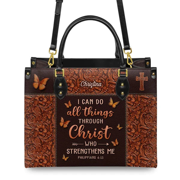 Philippians 4:13 Personalized Leather Handbag
