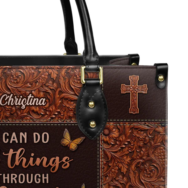 Philippians 4:13 Personalized Leather Handbag
