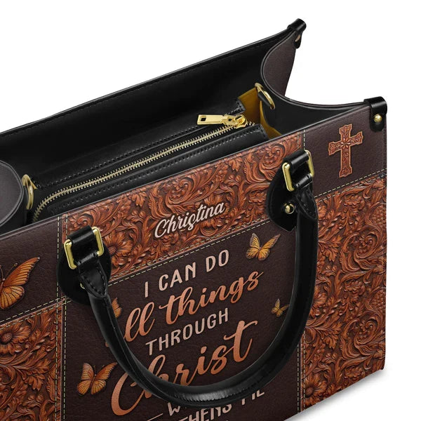 Philippians 4:13 Personalized Leather Handbag