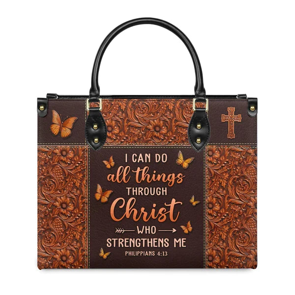 Philippians 4:13 Personalized Leather Handbag