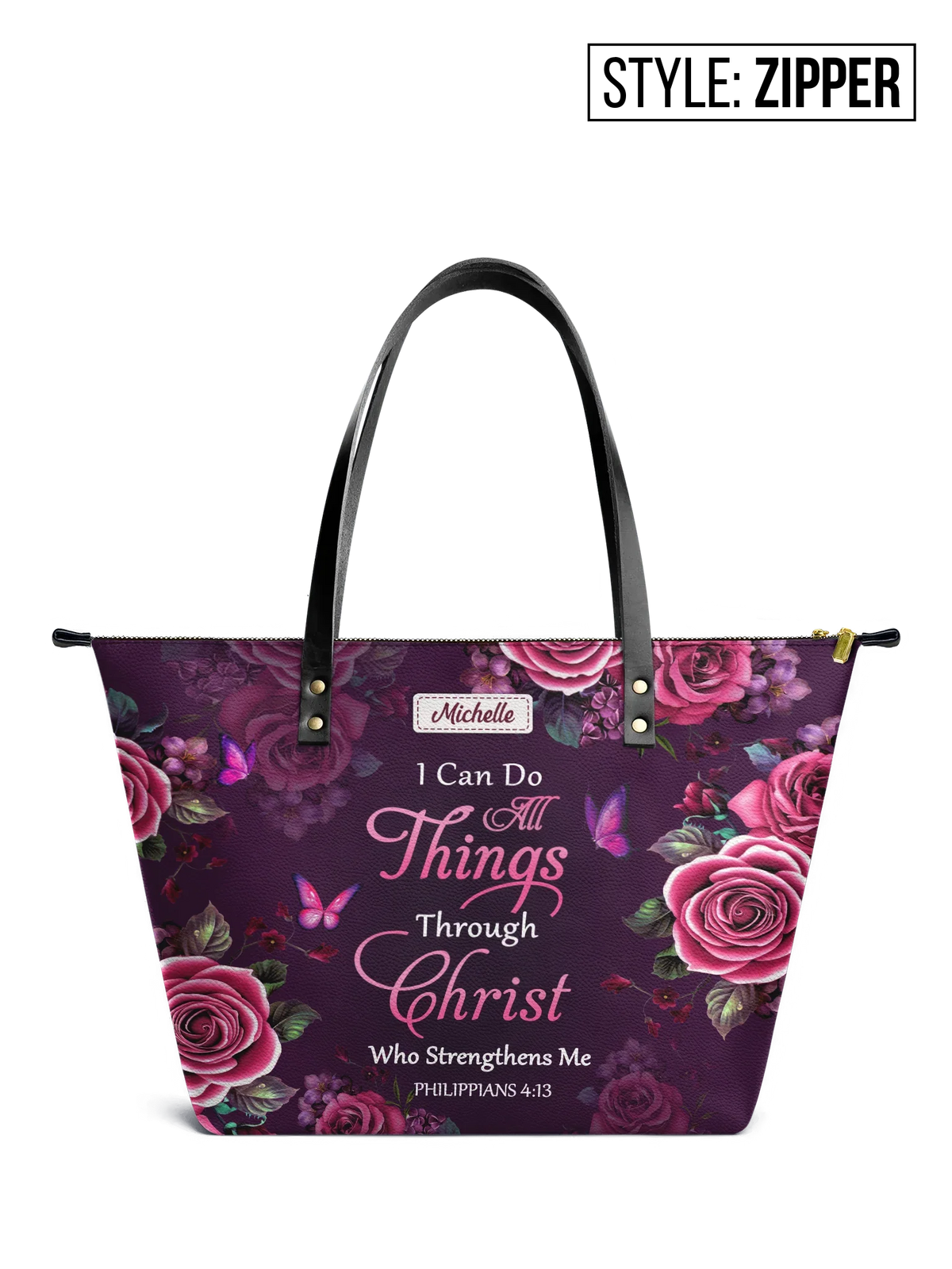 Personalized Philippians 4:13 Leather Tote Bag