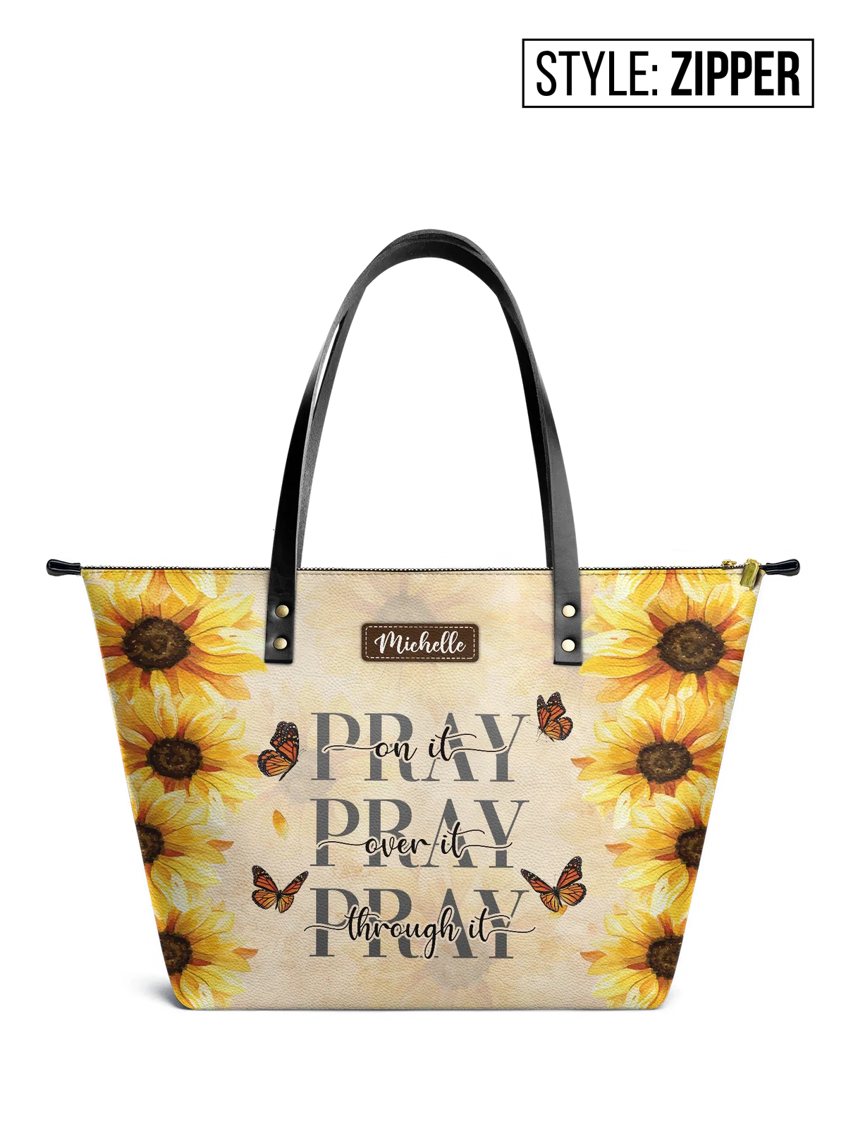 Pray On It Pray Over It Leather Tote Bag