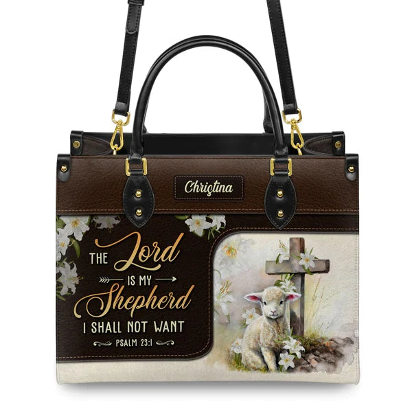 Psalm 23 The Lord Is My Shepherd Leather Tote Bag