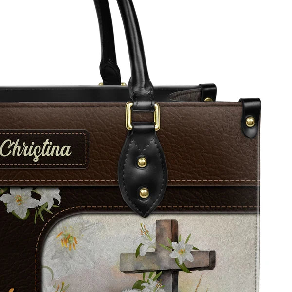 Psalm 23 The Lord Is My Shepherd Leather Tote Bag