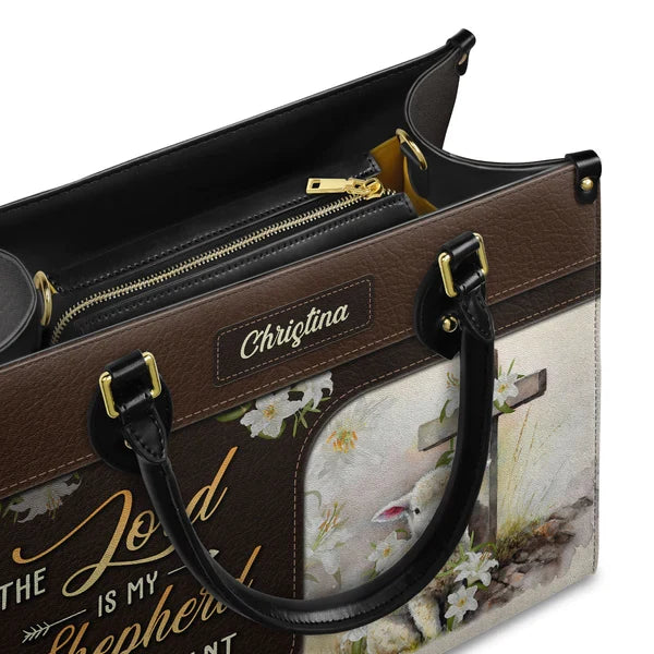 Psalm 23 The Lord Is My Shepherd Leather Tote Bag